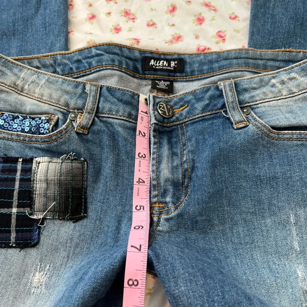 vintage allen b low rise patchwork flare jeans